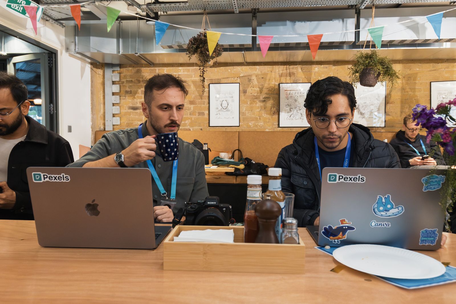 Colleagues working together on laptops in a naturally lit café